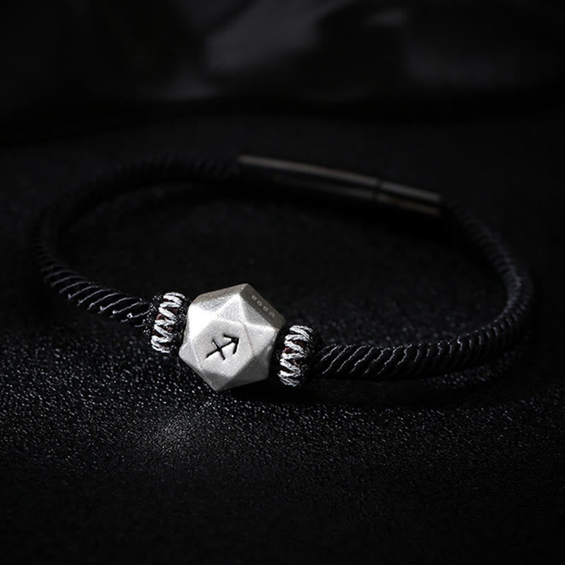 Buddha Stones 999 Srebro Sterling 12 Konstelacji Zodiaku Ochrona Ręcznie Robiona Bransoletka Sznurkowa