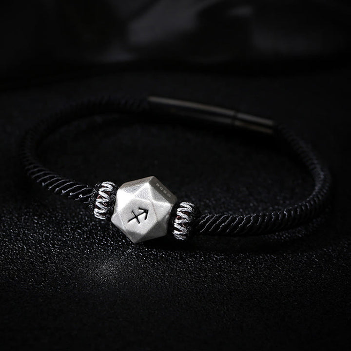Buddha Stones 999 Srebro Sterling 12 Konstelacji Zodiaku Ochrona Ręcznie Robiona Bransoletka Sznurkowa