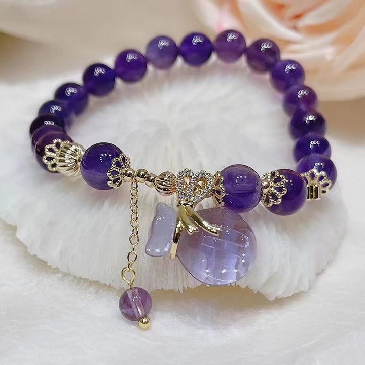 Buddha Stones Naturalny Ametyst Kryształowy Worek Pieniędzy Charm Bransoletka Pozytywna