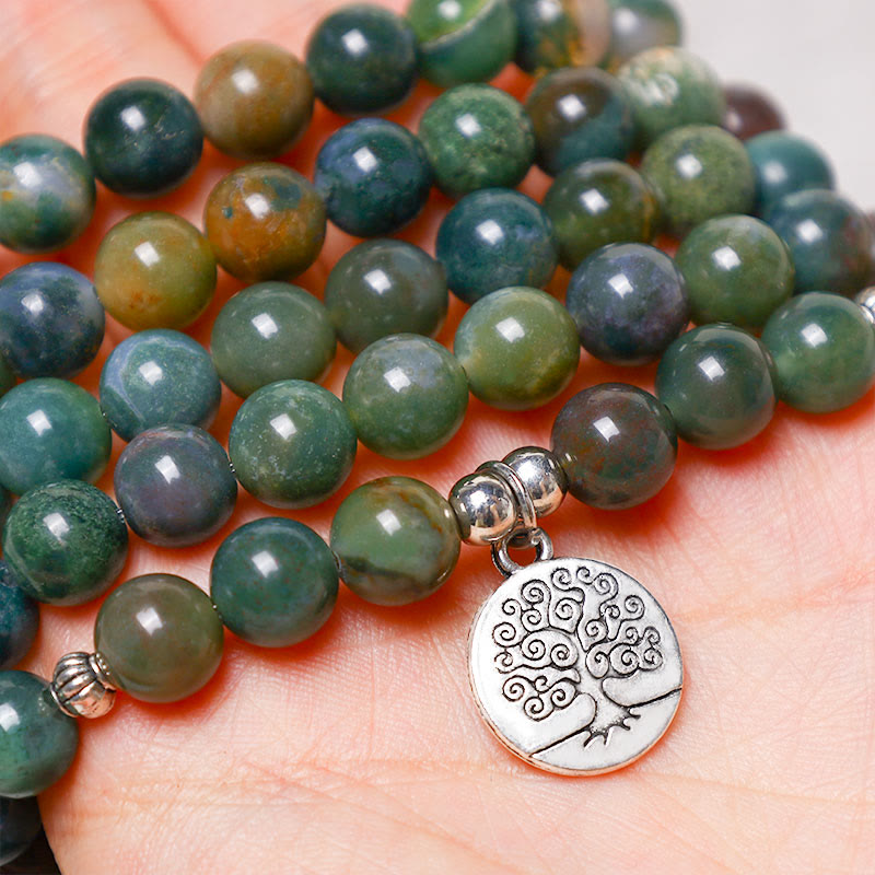Buddha Stones 108 Mala Beads Indyjski Agat Lotus OM Buddha Drzewo życia Pozytywny Spokój Bransoletka