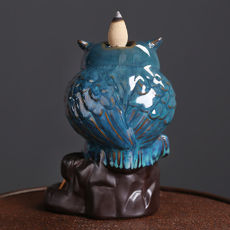 Buddha Stones Słodka Sowa Ceramiczna Fontanna Dymna Z Przepływem Wstecznym Medytacja Uzdrawiająca Kadzielnica Dekoracja