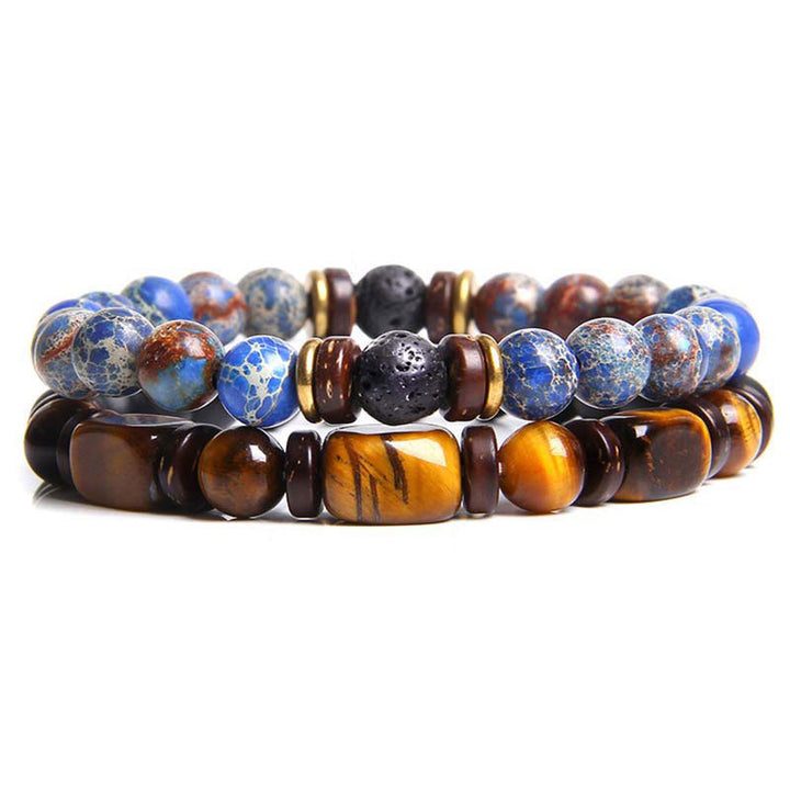 Buddha Stones 2szt. Uzdrawiający kryształowy kamień cesarza bransoletka z koralików tygrysiego oka