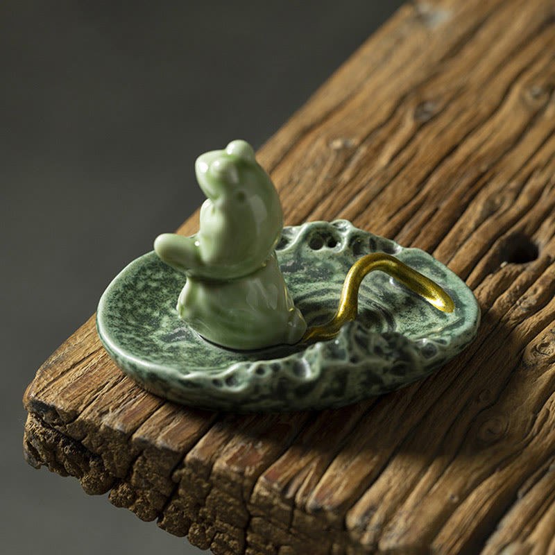 Buddha Stones Liść Medytacja Żaba Wzór Uzdrawiający Ceramiczny Kadzielnica Dekoracja