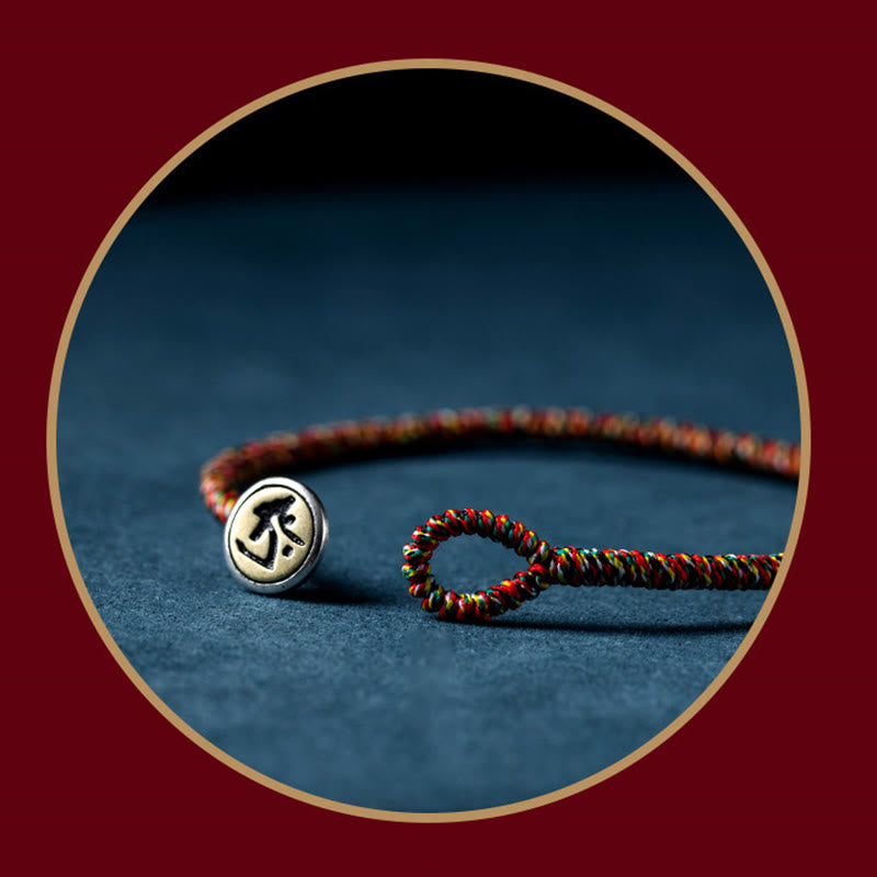 Buddha Stones Ręcznie robione 925 Srebro Sterlingowe Chiński Zodiak Natal Budda Ochrona Kolorowa Bransoletka Lina