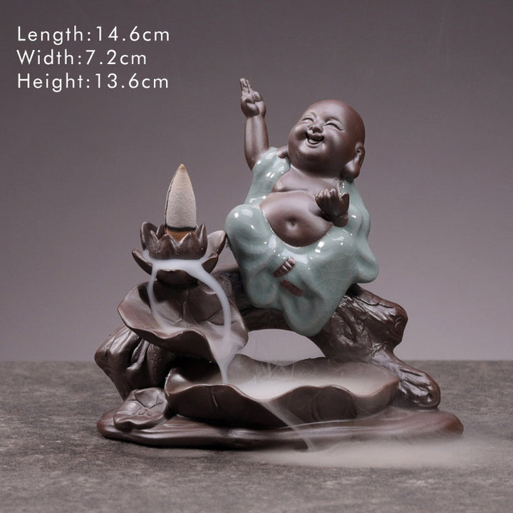 Buddha Stones Mały Mnich Ceramiczny Lotos Błogosławieństwo Kadzielnica Dekoracja