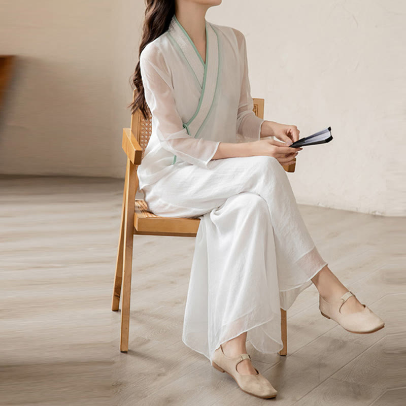 Buddha Stones Retro Modlitwa Zen Duchowa Medytacja Praktyka Szyfonowa Odzież Damska Zestaw - image 13