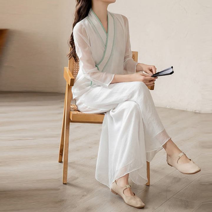 Buddha Stones Retro Modlitwa Zen Duchowa Medytacja Praktyka Szyfonowa Odzież Damska Zestaw - image 13