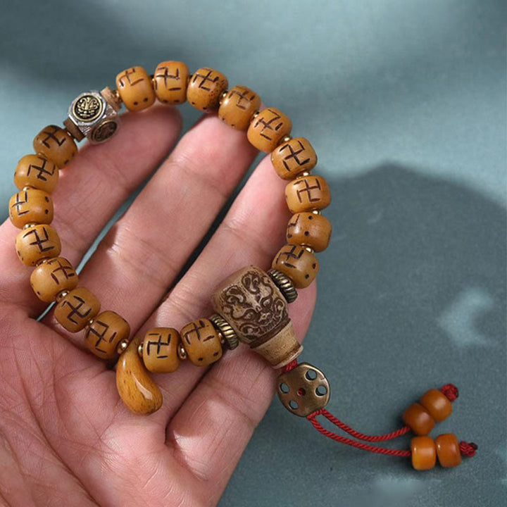 Buddha Stones naturalne tybetańskie kości wielbłąda swastyka Dzi koralik Shankha wisiorek buddy Kirtimukha ochrona szczęścia bransoletka z frędzlami