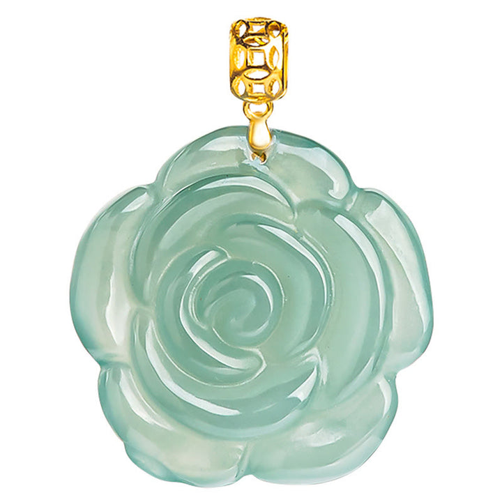 Buddha Stones 18K Złoto 925 Srebro Naturalny Jade Róża Szczęście Naszyjnik Wisiorek