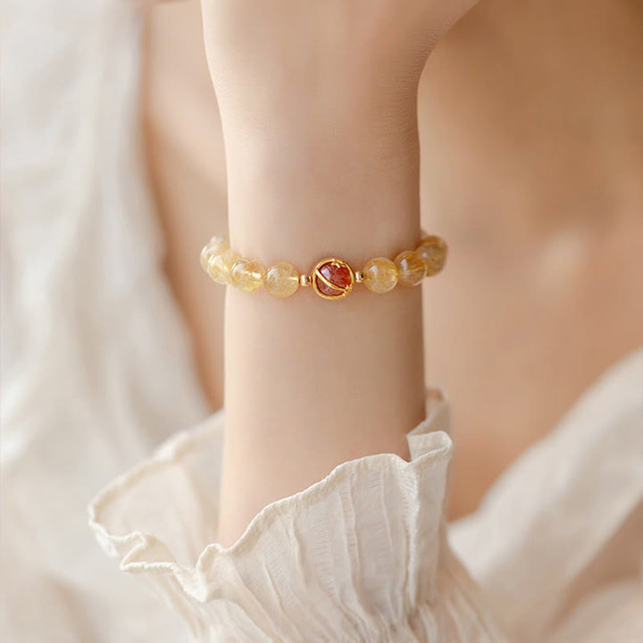 Bransoletka ochronna Buddha Stones Golden Rutilated Quartz i truskawkowy kwarc Star