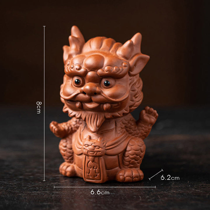 Buddha Stones Szczęście Smok Bogactwo Herbata Zwierzę Fioletowa Glina Figurka Dekoracja - Mały Król Smoków-Brązowy 6,6*6,2*8 cm - image 2