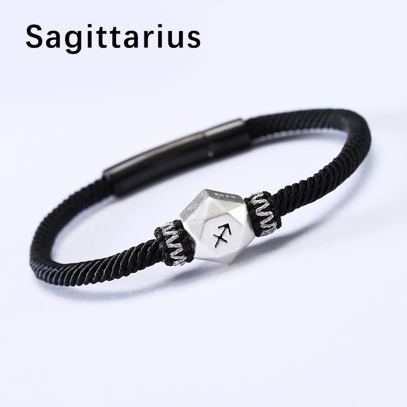Buddha Stones 999 Srebro Sterling 12 Konstelacji Zodiaku Ochrona Ręcznie Robiona Bransoletka Sznurkowa