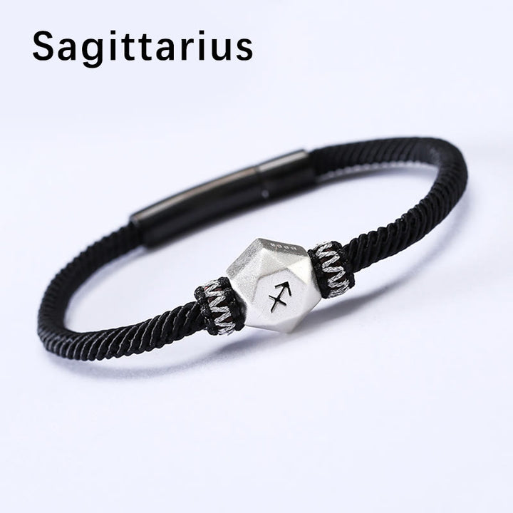 Buddha Stones 999 Srebro Sterling 12 Konstelacji Zodiaku Ochrona Ręcznie Robiona Bransoletka Sznurkowa