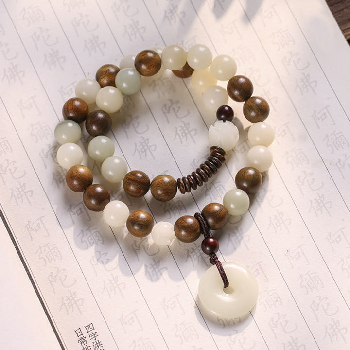 Bransoletka Buddha Stones Bodhi Seed Green Sandalwood Lotus Peace Buckle Harmony Double Wrap