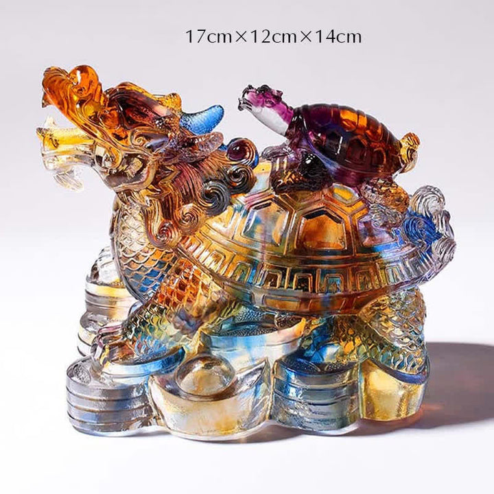 Feng Shui Dragon Turtles Handmade Liuli Crystal Art Piece Ochrona Dekoracja Domu i Biura - image 3