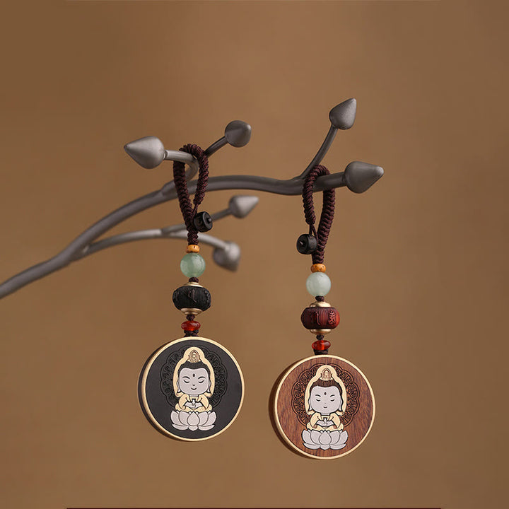 Buddha Stones Drewno hebanowe Palisander Budda Awalokiteśwara Om Mani Padme Hum Równowaga Car Key Chain Dekoracja