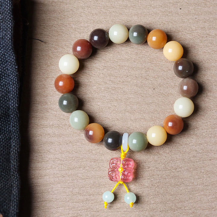 Buddha Stones Naturalne Wielokolorowe Gradientowe Nasiona Bodhi Liuli Szklana Bransoletka z Urokiem Pokoju