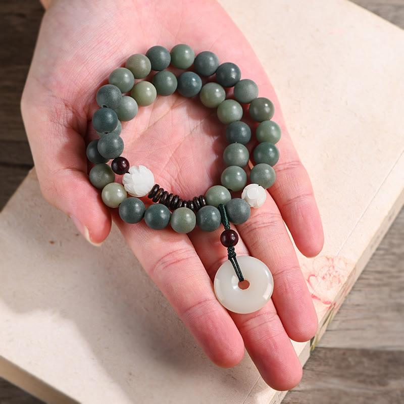 Bransoletka Buddha Stones Cyan Bodhi Nasiona Lotosu Jadeit Spokój Klamra Mądrość Podwójne Owijanie