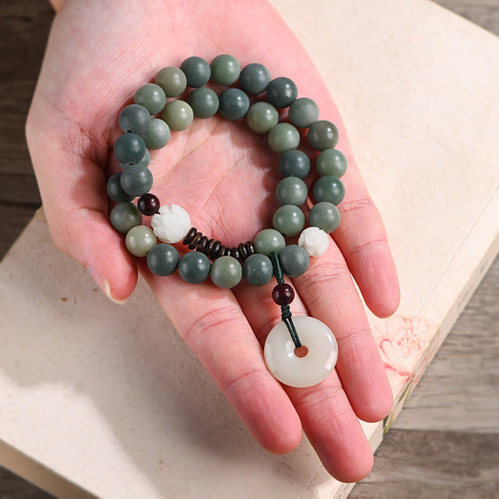 Bransoletka Buddha Stones Cyan Bodhi Nasiona Lotosu Jadeit Spokój Klamra Mądrość Podwójne Owijanie