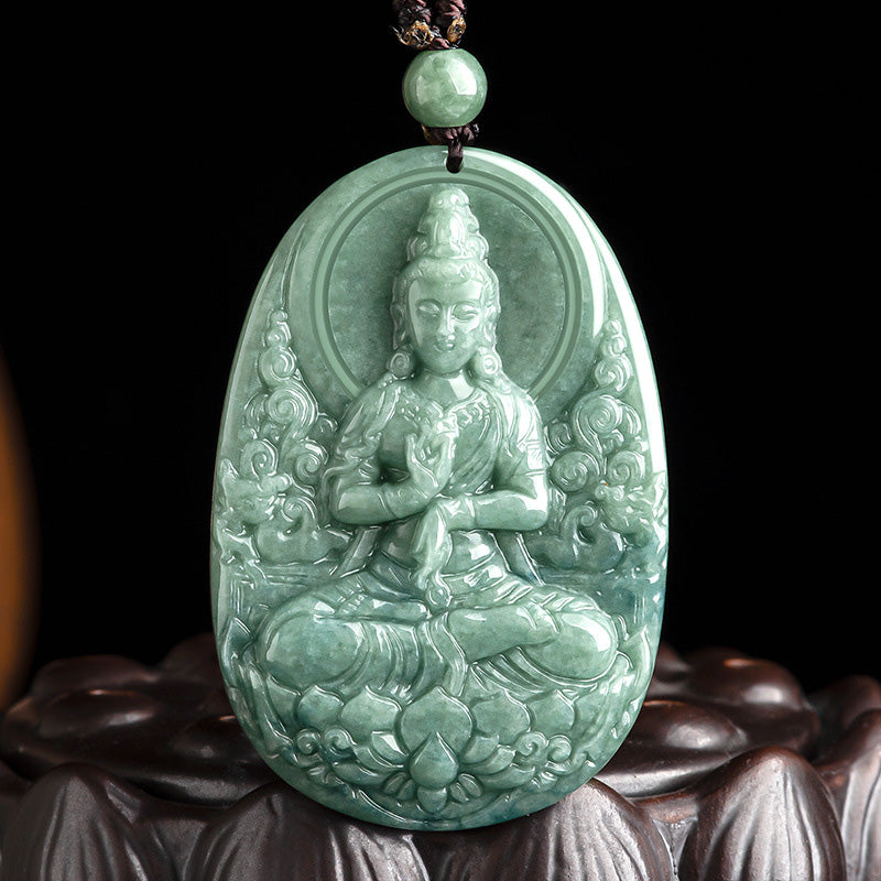 Buddha Stones Naturalny Jadeit Awalokiteśwara Amulet Naszyjnik Bogactwo Wisiorek - SYMBOL AWALOKITESWARY (Bogactwo ♥ Sukces) - image 1