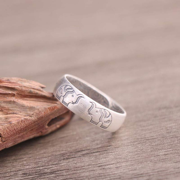 Buddha Stones 999 Srebro Sterlingowe Lotus Elephant Sześć Prawdziwych Słów Pierścień Błogosławieństwa - image 6