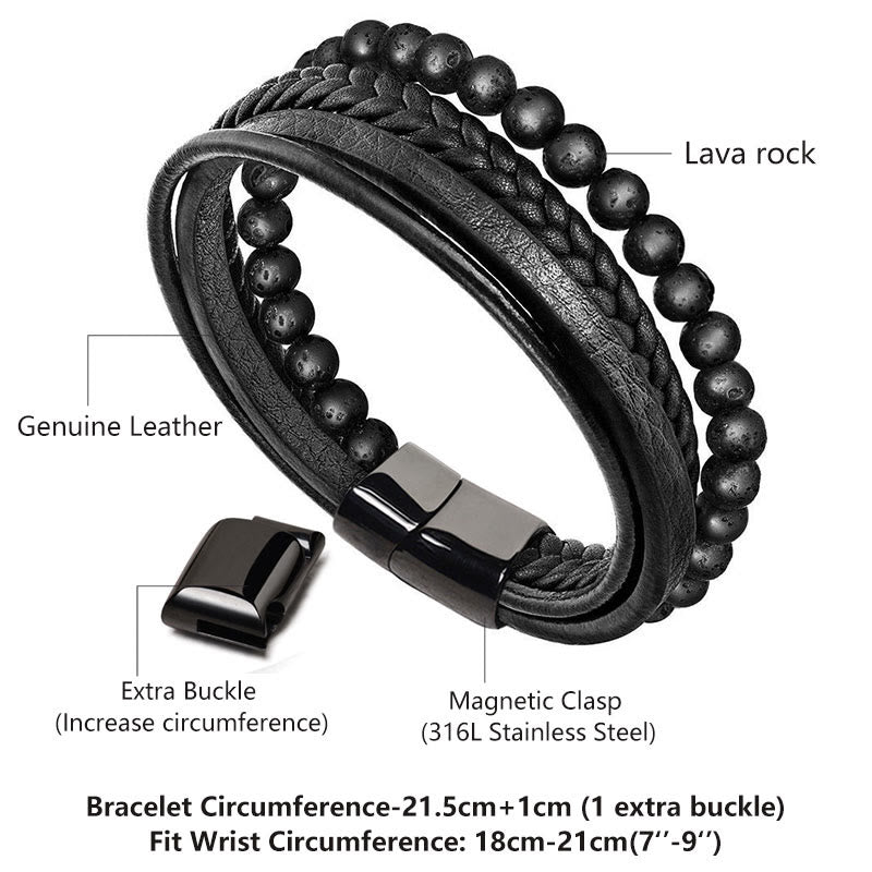 Bransoletka skórzana z Buddha Stones Natural Lava Rock Black Onyx Bead