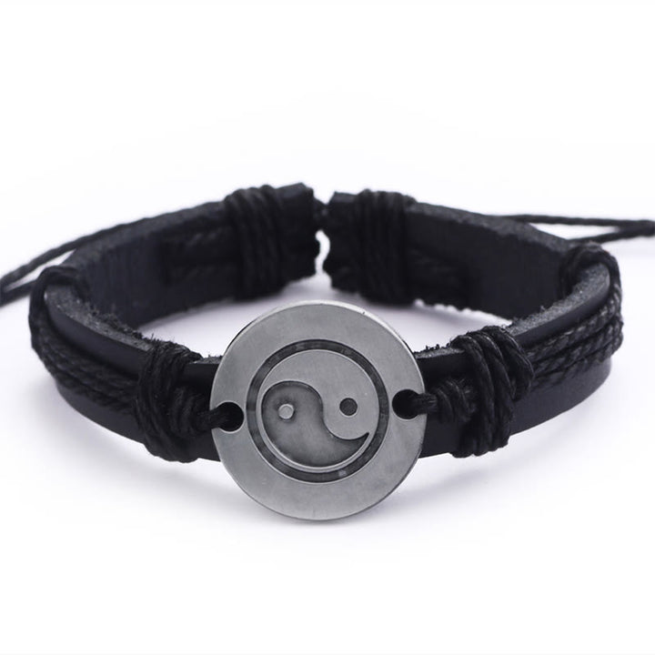 Bransoletka ze sznurka ze skóry Buddha Stones Retro Yin Yang Harmony
