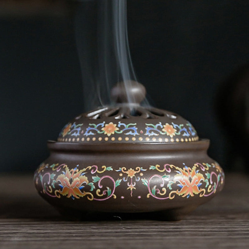 Smok Kwiatowy Wzór Cofający Dym Fontanna Ceramiczna Medytacja Kadzidło Palnik Dekoracja