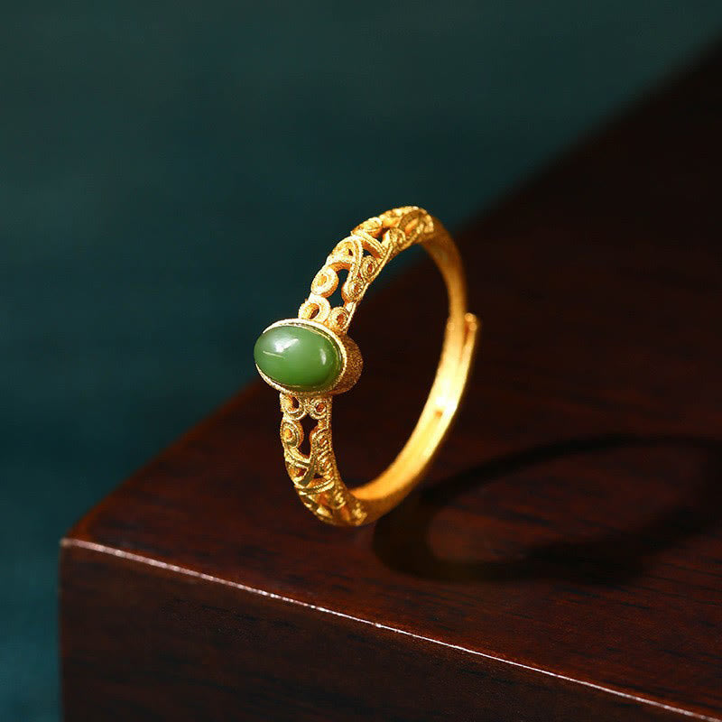 Buddha Stones Pomyślny Wzór Chmury Cyjan Jade Szczęście Regulowany Pierścień
