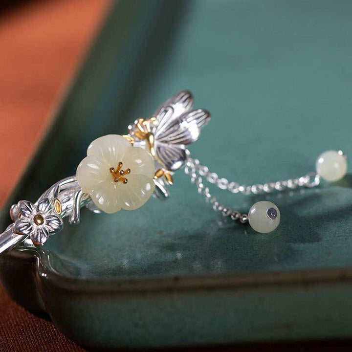 Spinka do włosów z kwiatem błogosławieństwa wykonana ze srebra próby 925 Hetian White Jade - image 10