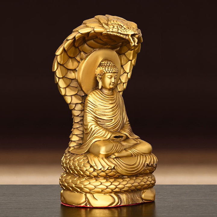 Buddha Stones Budda Siakjamuni Figurka węża Spokój Miedziana statua Ofiara domowa Dekoracja