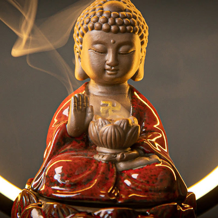 Buddha Stones Budda Lotos Cofający Dym Fontanna Ceramiczny Błogosławieństwo Kadzielnica Z Dekoracją Światła