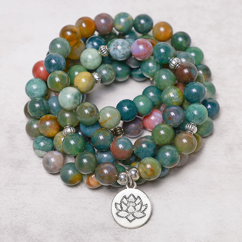 Buddha Stones 108 Mala Beads Indyjski Agat Lotus OM Buddha Drzewo życia Pozytywny Spokój Bransoletka - Lotus (OŚWIECENIE ♥ NOWY POCZĄTEK) - image 0