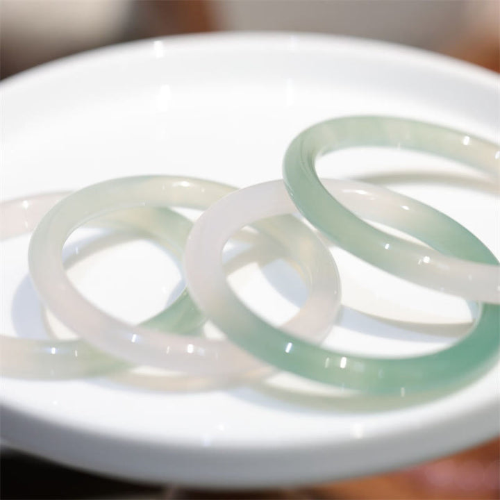 Buddha Stones Naturalny Biały I Zielony Chalcedon Agat Pozytywny Mankiet Bransoletka Bangle