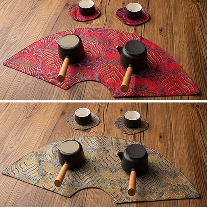 Podkładka pod Buddha Stones Vintage Sea Wave Bamboo Plum Blossom, podkładka pod kubek z haftem Kung Fu Tea Mat