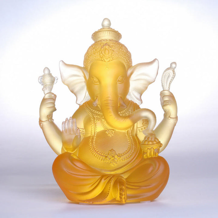Buddha Stones ręcznie robione Ganesh Ganpati figurka słonia Liuli kryształowe dzieło sztuki ochrona statua dekoracja domu - Kolor bursztynowy Ganesh 11,5*9*14,5 cm - image 0