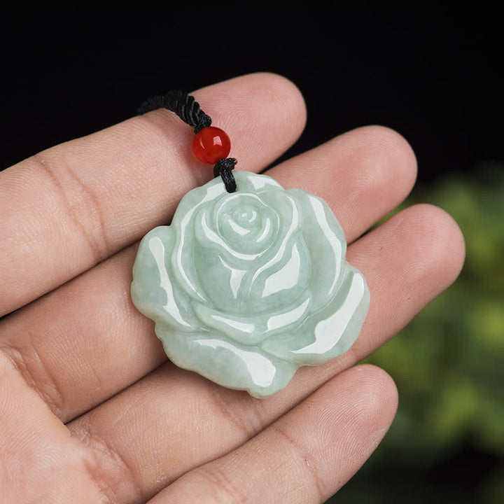 Buddha Stones Wzór Lotosu Jadeit Obfitość Dobrobyt Naszyjnik Wisiorek Sznurkowy