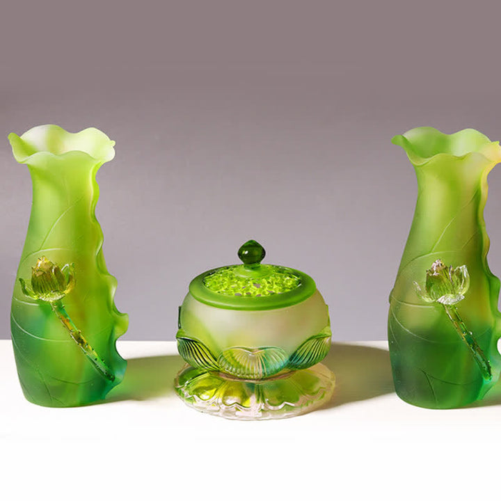 Feng Shui Lotus Ręcznie robiony kryształ Liuli Dzieło sztuki Domowe Biuro Oferta Dekoracja