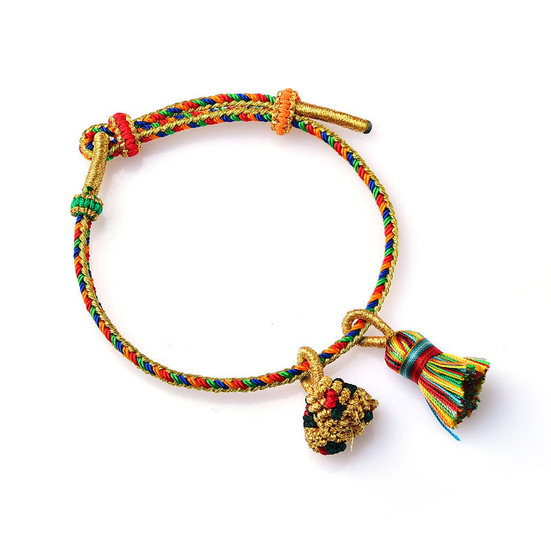 Buddha Stones Kolorowa Lina Szczęścia Ręcznie Robiona Bransoletka Zongzi Złota Kula Charm
