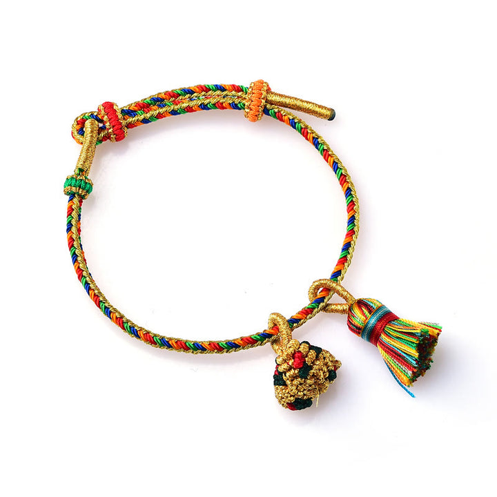 Buddha Stones Kolorowa Lina Szczęścia Ręcznie Robiona Bransoletka Zongzi Złota Kula Charm