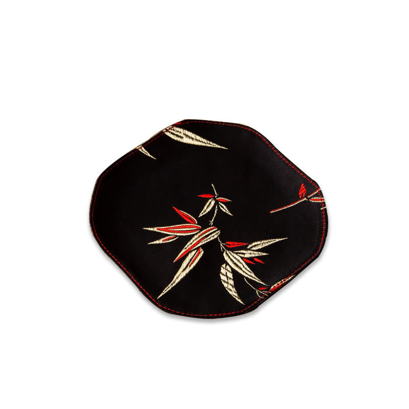 Podkładka pod Buddha Stones Vintage Sea Wave Bamboo Plum Blossom, podkładka pod kubek z haftem Kung Fu Tea Mat