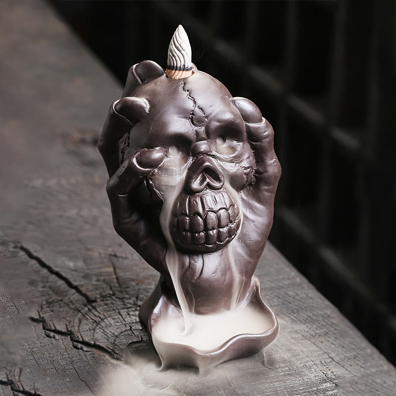 Buddha Stones Halloween Czaszka Z Dłonią Ducha Fioletowa Glina Duchowy Kadzielnica Dekoracja