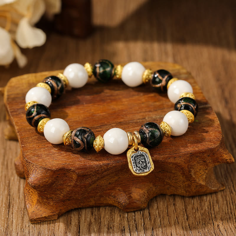 Buddha Stones Tybetański Zakiram Bogini Bogactwa Charm Liuli Szkło Kadzidło Popiół Porcelanowy Koralik Ochrona Bransoletka