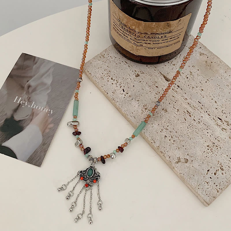 Buddha Stones Tybetański Kryształ Kamień Miedź Szczęście Tassel Naszyjnik Wisiorek