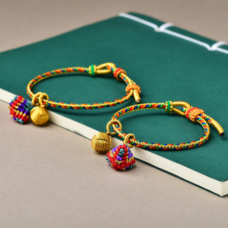 Buddha Stones Kolorowa Lina Szczęścia Ręcznie Robiona Bransoletka Zongzi Złota Kula Charm