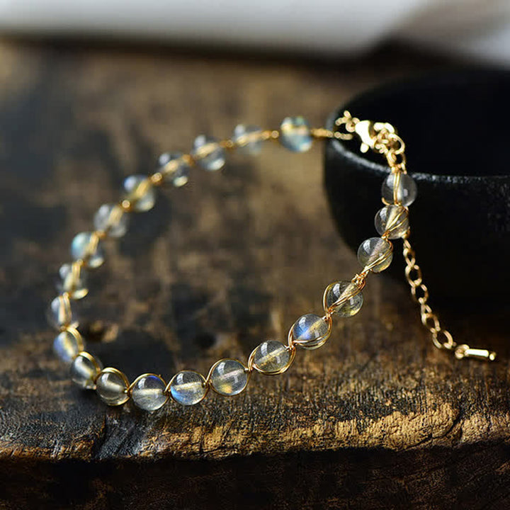 Buddha Stones Natural Moonstone 14K Gold Healing Positive Bransoletka