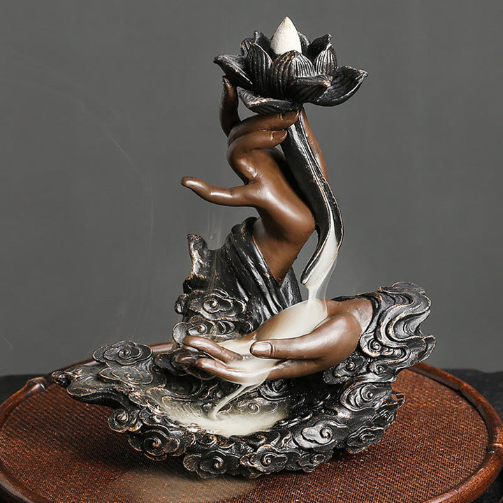 Buddha Stones Lotos Ręka Buddy Pomyślne chmury Wzór Medytacja Żywica Cofanie Kadzidełko