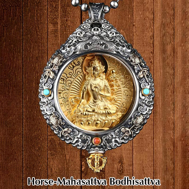 Buddha Stones Chiński Zodiak Natal Budda Thangka Dziewięć Pałaców Osiem Diagramów Bogactwo Obrotowy Naszyjnik Wisiorek - Koń-Mahasattwa Bodhisattwa - image 8