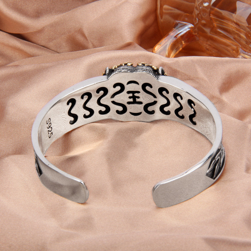 Buddha Stones 925 Srebro Sterlingowe Chiński Zodiak Tygrys Trzymający Z dala Złe Duchy Bransoletka Bangle