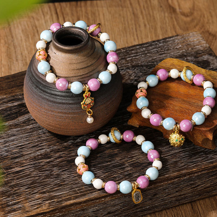 Buddha Stones Tybetańskie Zakiram Bogini Bogactwa Królik Głowa Lwa Charm Liuli Szkło Kadzidło Popiół Porcelanowa Koralik Ochrona Bransoletka